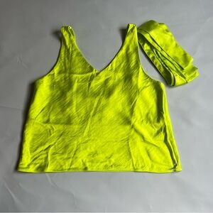 Wildfang The Empower Satin Cami Neon Lime V neck with Removable Scarf  XS